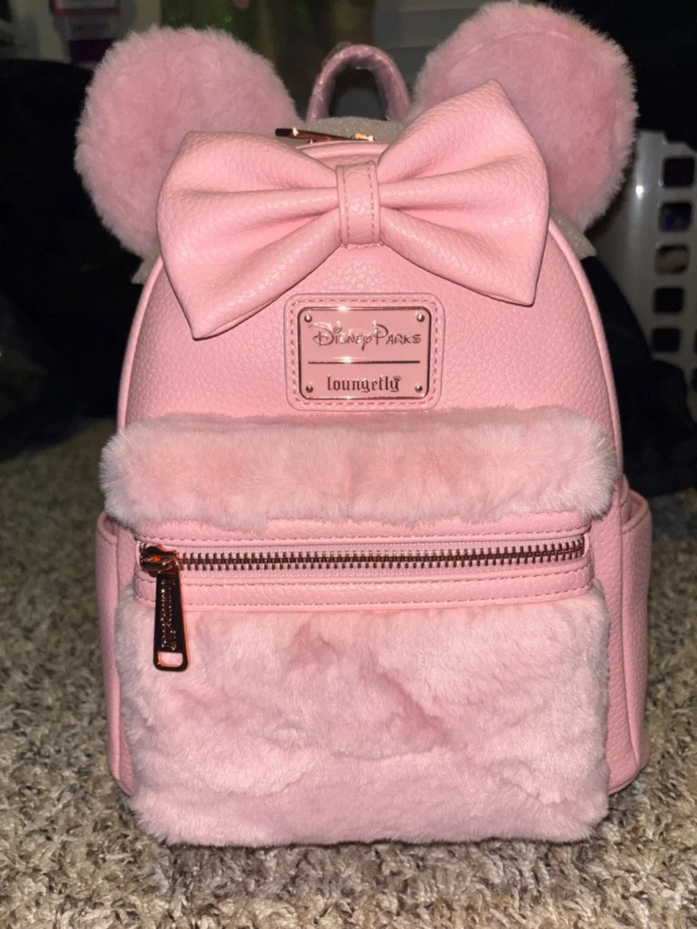 Loungefly Pink Faux Fur Minnie Ear Mini Backpack with Bow